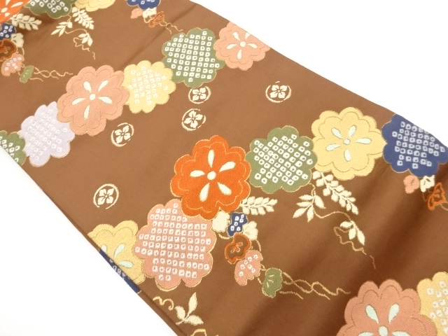 JAPANESE KIMONO / NAGOYA OBI / WOVEN ARABESQUE FLOWER & SAKURA 
